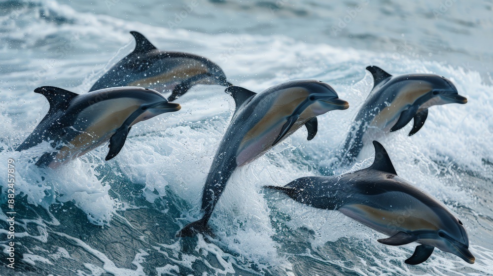 Obraz premium Dolphins jumping out of the water.