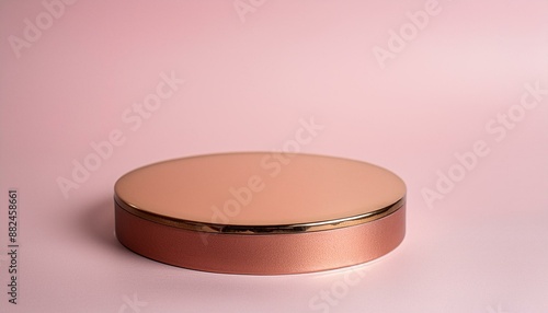 Luxury 3D Rose Gold Metallic Circular Podium with Glass Backdrop on Pink Background for Product Display, Mockup 