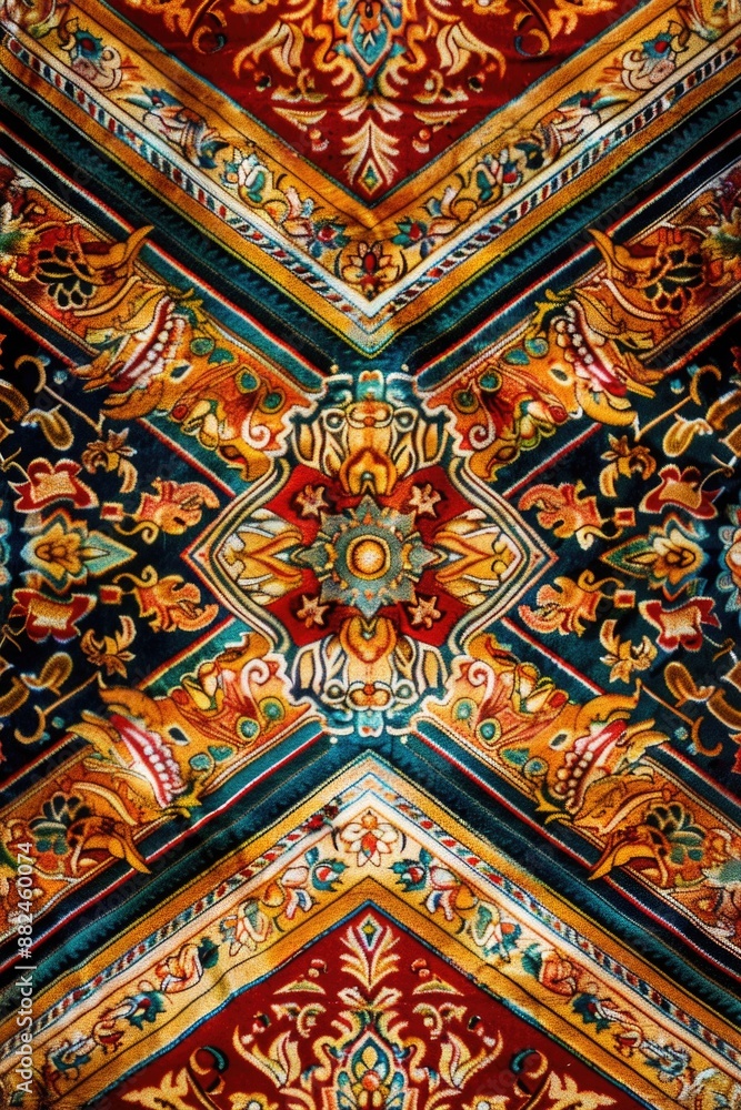 A decorative ceiling design with intricate patterns and shapes A decorative ceiling design with intricate patterns and shapes