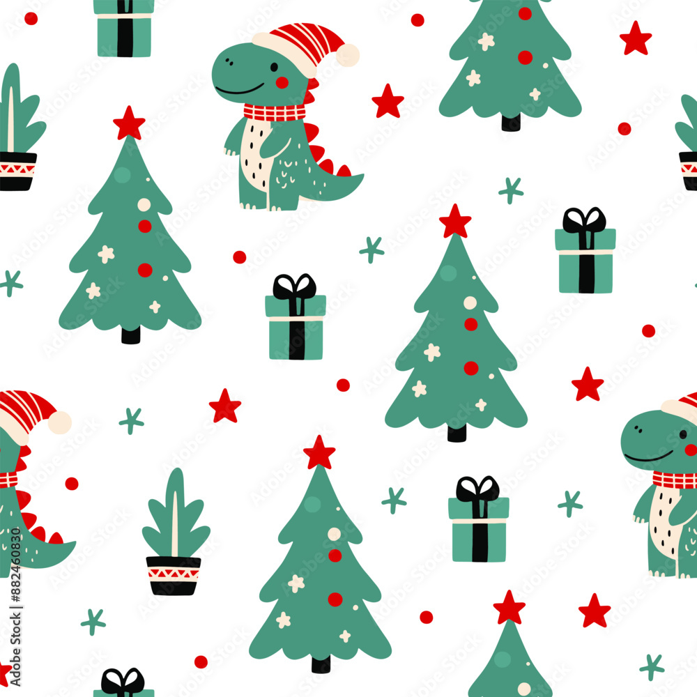 Christmas set with festive dinosaurs and cute characters. Christmas dinosaurs, trees, sweets and toys. Pattern with dinosaurs but new year. Christmas set with festive dinosaurs and cute characters. Christmas dinosaurs, trees, sweets and toys. Pattern with dinosaurs but new year.