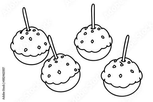 Loukoumades Line Art Hand Drawing Greek Dessert Illustration Design