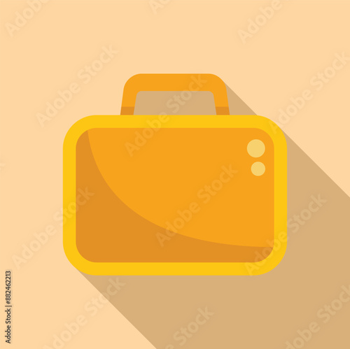 Yellow briefcase casting long shadow, business icon with flat design style
