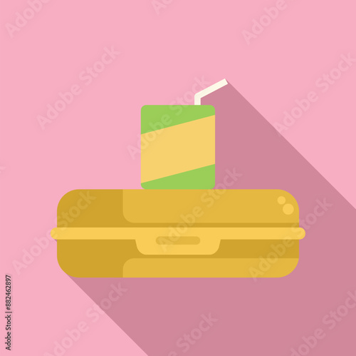 Lunchbox with a juice carton and straw on top, suggesting a healthy and refreshing school meal