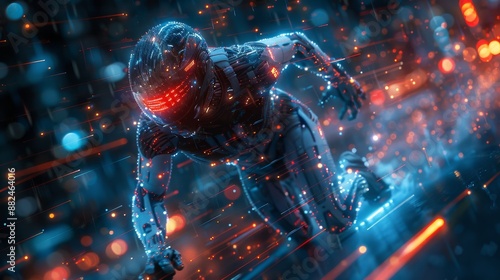 Futuristic cyborg in action - generative ai © studio clever