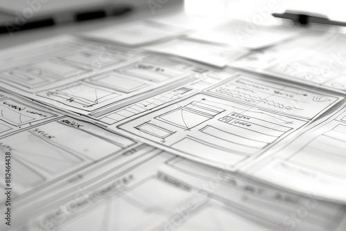 Wallpaper Mural A wireframe sketch of a website layout, showcasing UX design principles such as content prioritization and user journey mapping Torontodigital.ca