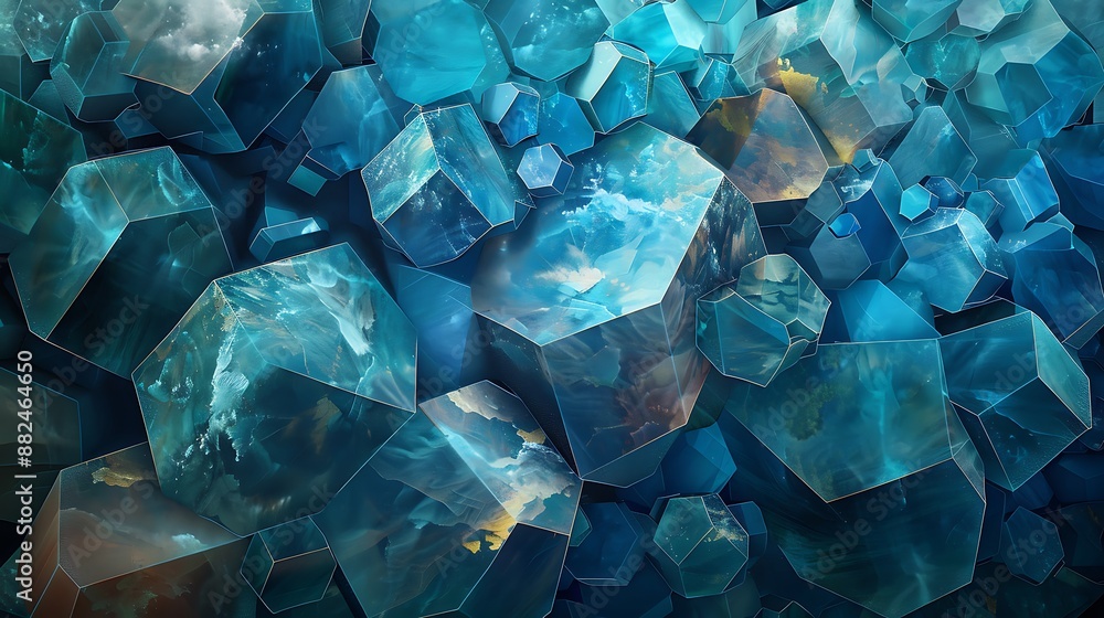 Hexagonal Cyan Patterns: Marble Art Extravaganza Hexagonal Cyan Patterns: Marble Art Extravaganza