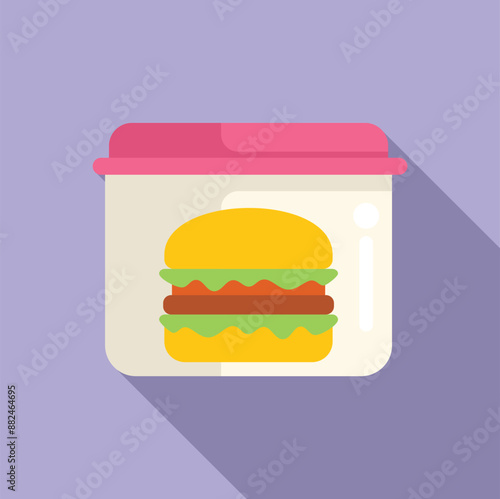 Plastic container is holding a tasty burger for lunch