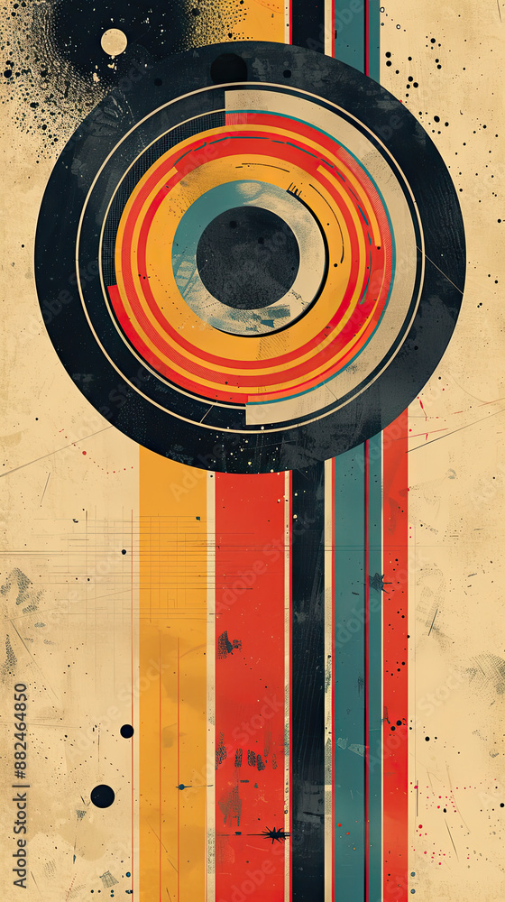 Circle line vector abstract background in all colors of rainbow, retro ...