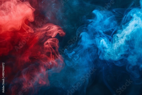 Isolated red and blue smoke on the background.