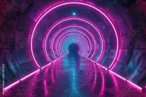 The empty neon tunnel provides an abstract, immersive background with a wallpaper feel, perfect for a bestseller with a futuristic theme