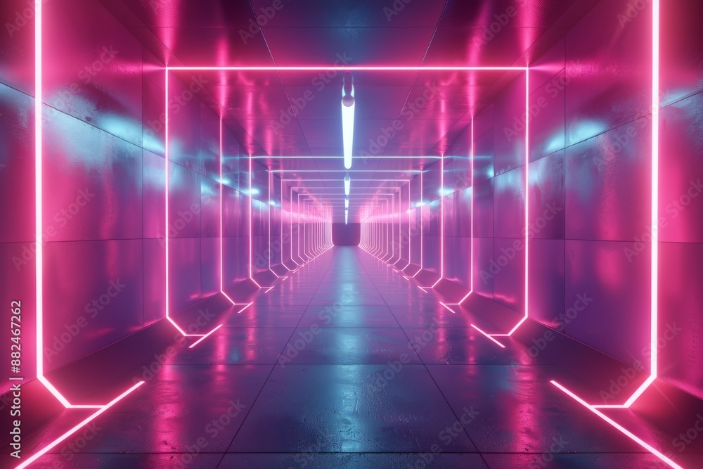 The empty neon tunnel provides an abstract, immersive background with a wallpaper feel, perfect for a bestseller with a futuristic theme The empty neon tunnel provides an abstract, immersive background with a wallpaper feel, perfect for a bestseller with a futuristic theme