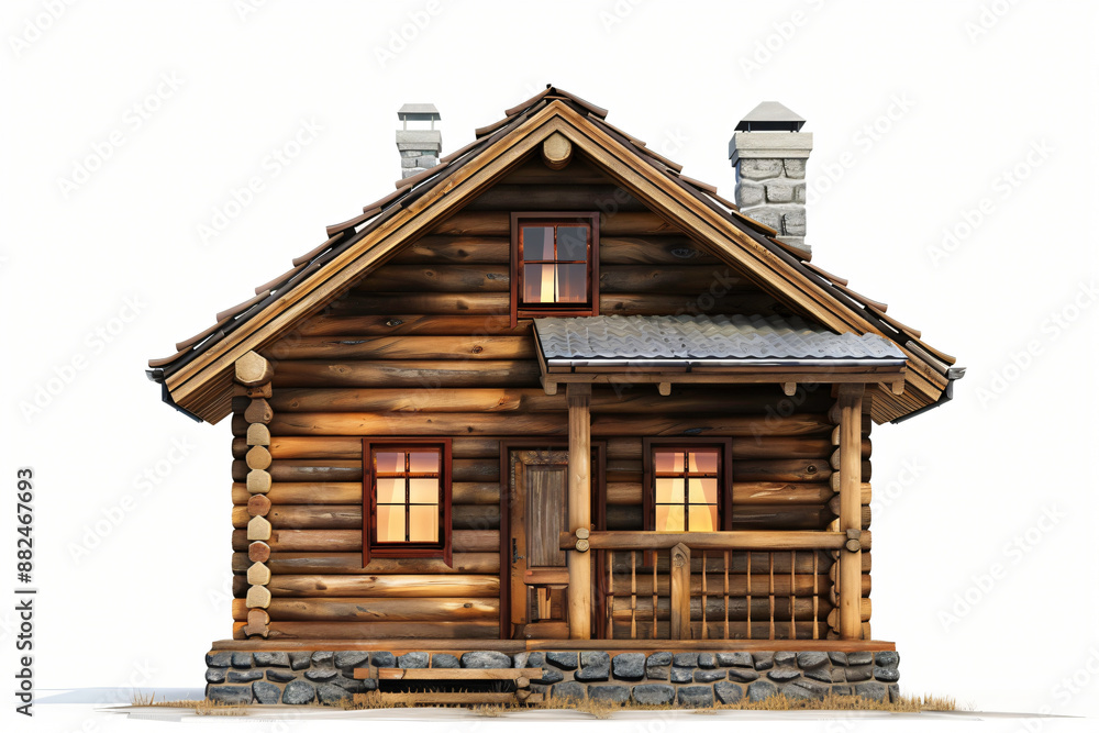 Cozy wooden log cabin glows warmly in snowy winter, offering a peaceful escape surrounded by nature Cozy wooden log cabin glows warmly in snowy winter, offering a peaceful escape surrounded by nature