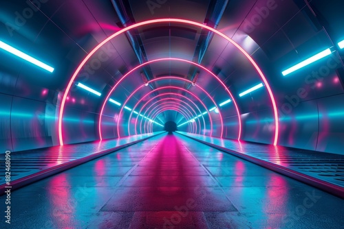 The empty neon tunnel provides an abstract, immersive background with a wallpaper feel, perfect for a bestseller with a futuristic theme