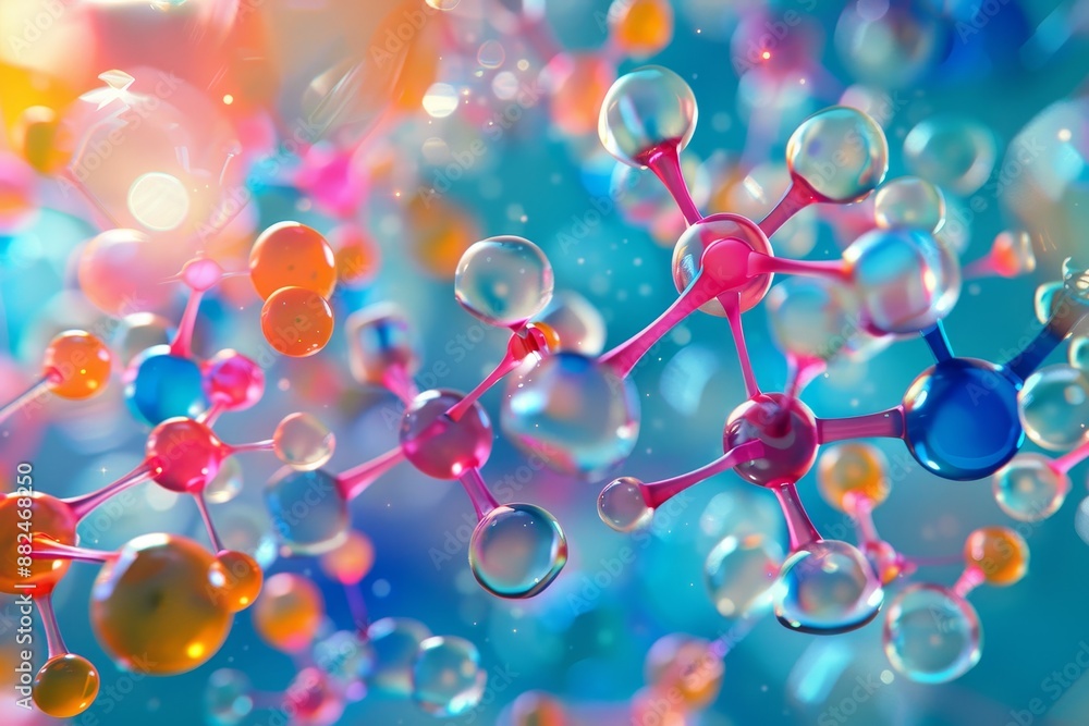 Vibrant molecular arrangement symbolizing the complexity of biochemistry Vibrant molecular arrangement symbolizing the complexity of biochemistry