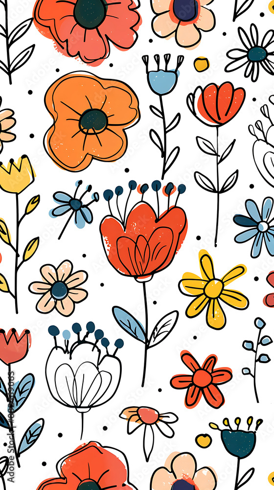 A seamless pattern of cute doodle style flowers A seamless pattern of cute doodle style flowers