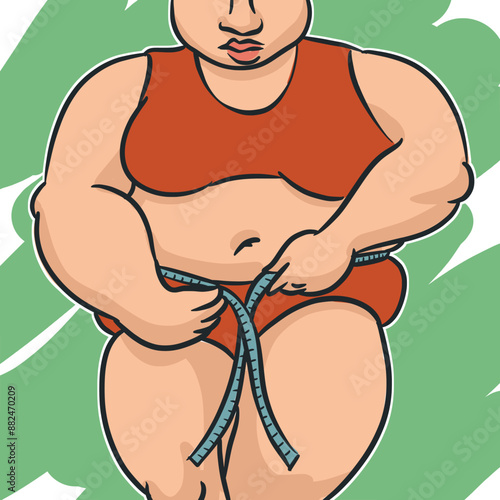 Vector Cartoon of Overweight Woman with Measuring Tape