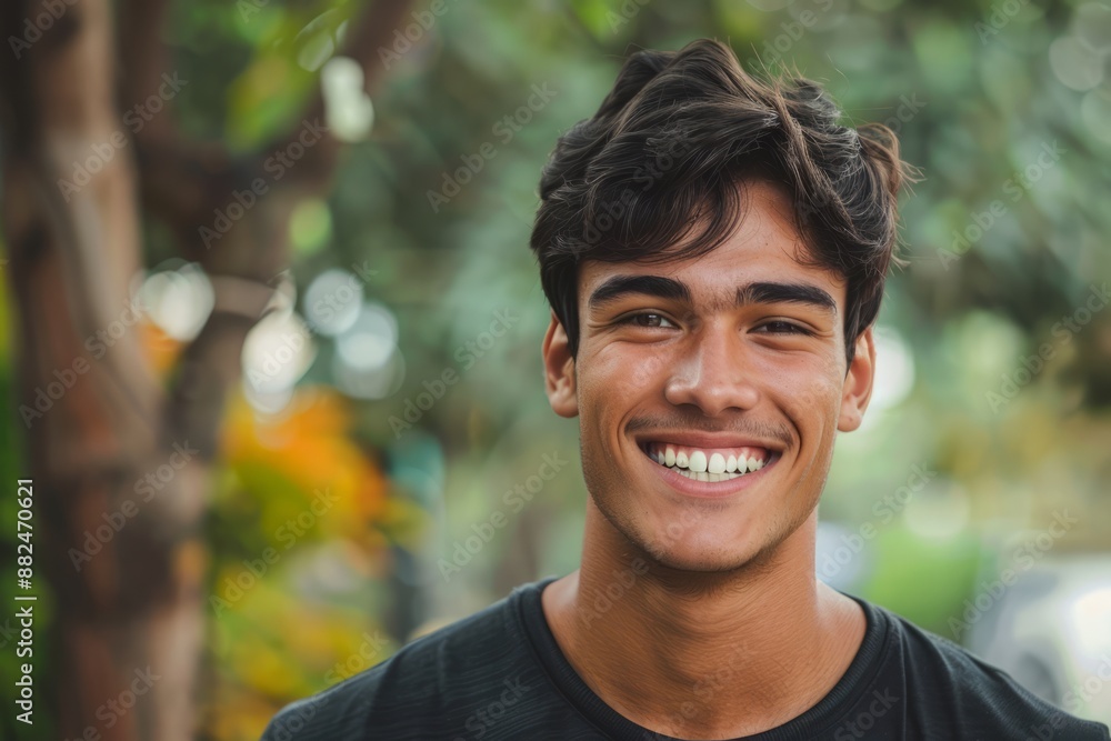 The young man has a bright smile and his image is perfect for expressing confident abstract concepts, making it a best-selling background or wallpaper The young man has a bright smile and his image is perfect for expressing confident abstract concepts, making it a best-selling background or wallpaper