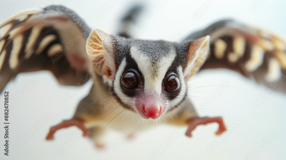 Obraz premium This captivating close up image showcases the enchanting features of a sugar glider a nocturnal marsupial known for its ability to glide effortlessly through the air