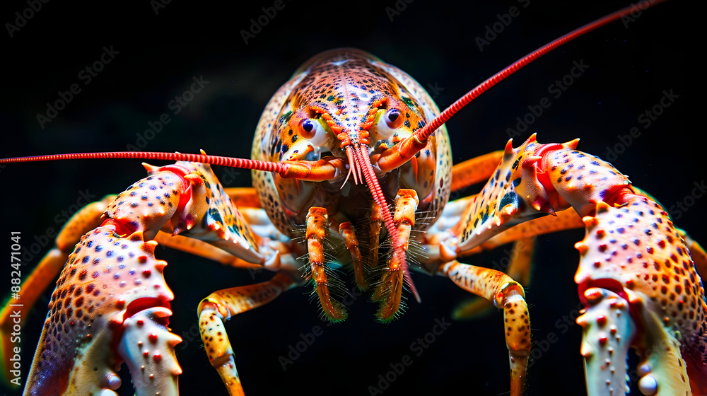 Vibrant crayfish with intricate spotted shell and prominent claws ...