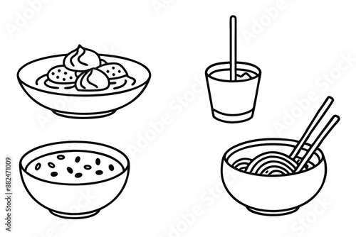 Pho Line Art Traditional Vietnamese Soup Hand Drawn Design