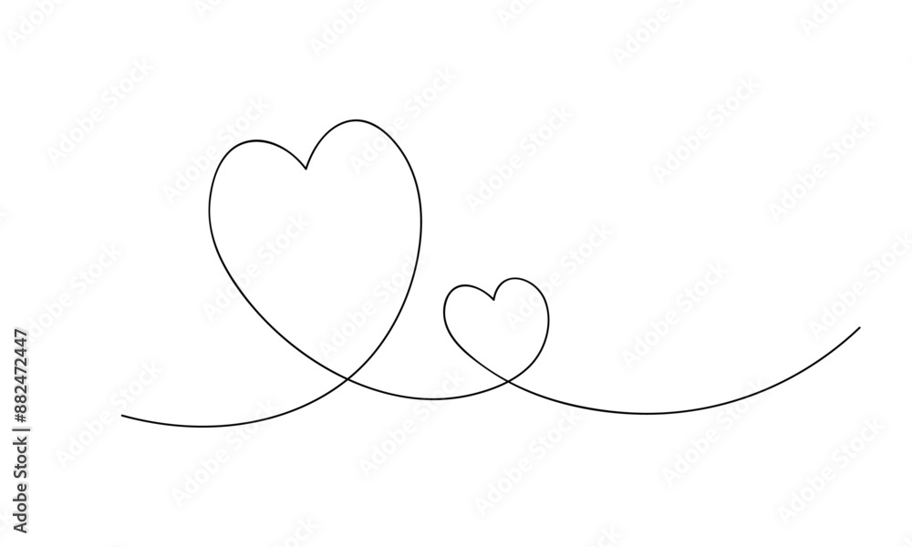 Heart line, one continuous line, drawing of a love heart Heart line, one continuous line, drawing of a love heart
