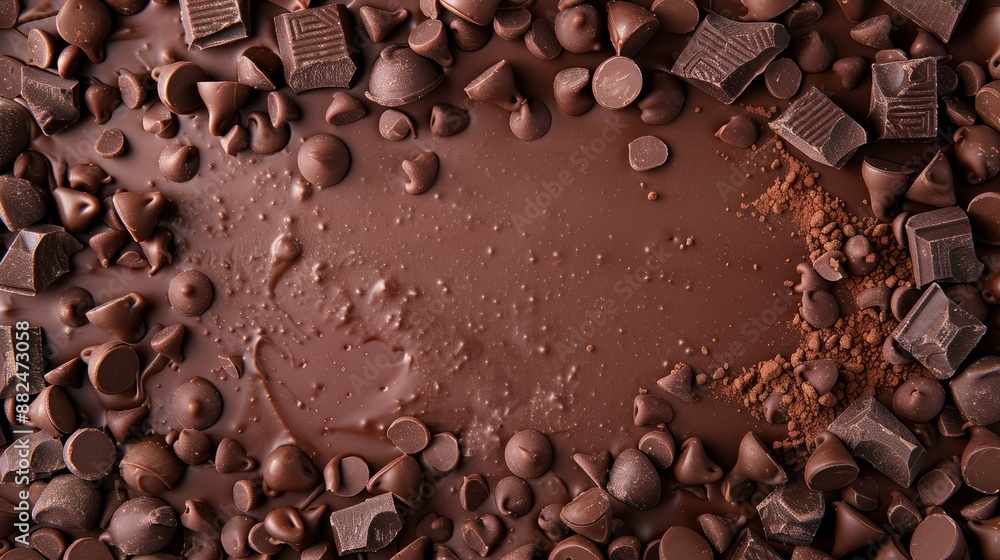 Background Chocolate and Chocolate Chip Banner for International Chocolate Day with Blank Space for Inscription Background Chocolate and Chocolate Chip Banner for International Chocolate Day with Blank Space for Inscription