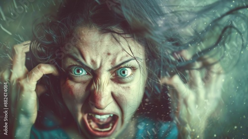 A dynamic portrait of a person amid a whirlwind of motion and light, reflecting intense emotions and mental chaos in bold, expressive strokes of a contemporary art form.