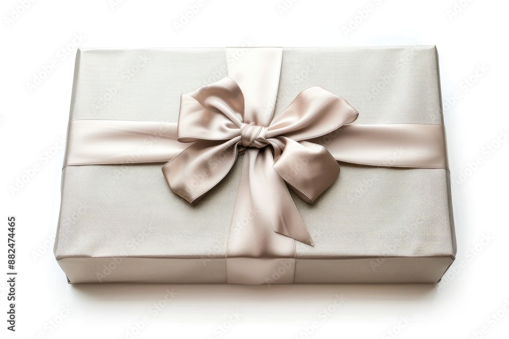 Elegant Gift Box with Ribbon and Bow on White Background Elegant Gift Box with Ribbon and Bow on White Background