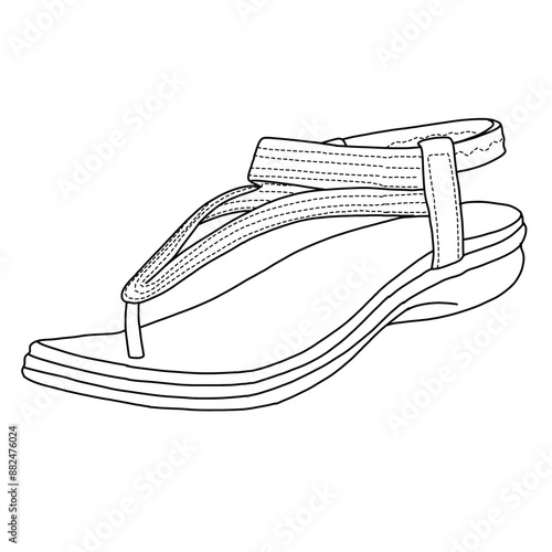 Women's Sandals Arch Support Slingback Sandals Summer Beach Shoes Ankle Strap Line art, Technical sketch hand drawing outline vector doodle illustration, various view isolated on white background