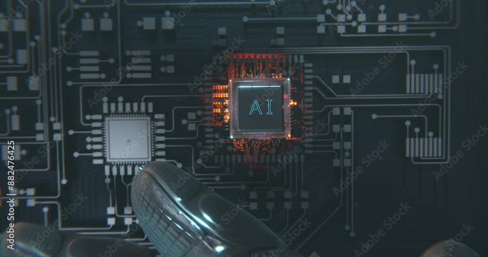 Robot assembling AI cpu chip into circuitboard, Robot replacing cpu ...
