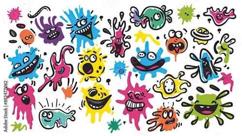Wallpaper Mural Graffiti elements, cartoon graffiti stickers for kids with tiktok, isolated in doodle style with simple line, vector illustration,   generated AI Torontodigital.ca