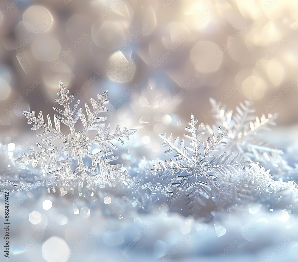 Christmas background with snowflakes and bokeh lights, close-up, Ai Generated Christmas background with snowflakes and bokeh lights, close-up, Ai Generated