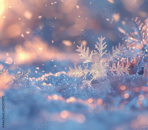 Christmas background with snowflakes and bokeh lights, New Year concept, Ai generated