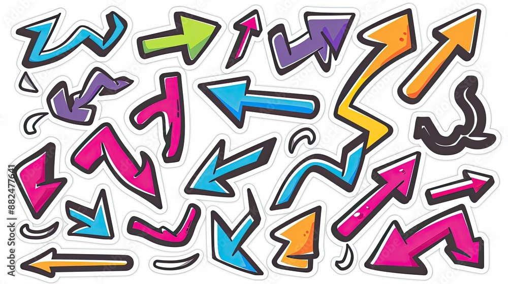 Graffiti stickers collection, isolated cartoon arrows and lines, white background, clip art style vector graphics, generated AI Graffiti stickers collection, isolated cartoon arrows and lines, white background, clip art style vector graphics, generated AI