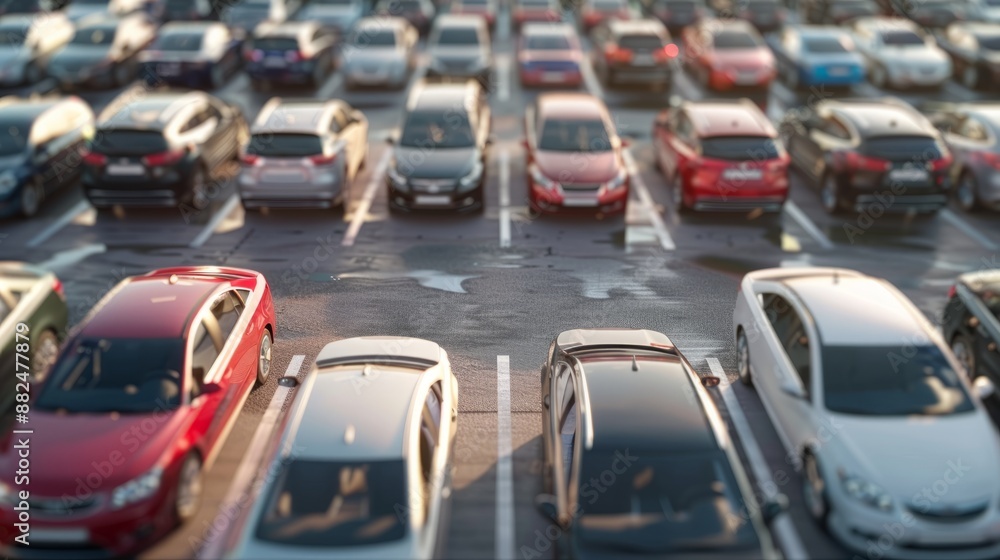 Fototapeta premium Car parking in outdoor parking Used car sales and rental services Car parking Car dealerships and dealer agent concept