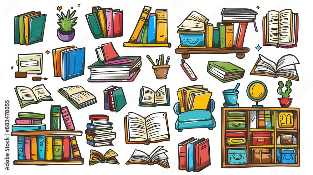 Graffiti stickers collection, isolated cartoon Bookcase, white background, vector graphics in clip art style, generated AI Graffiti stickers collection, isolated cartoon Bookcase, white background, vector graphics in clip art style, generated AI