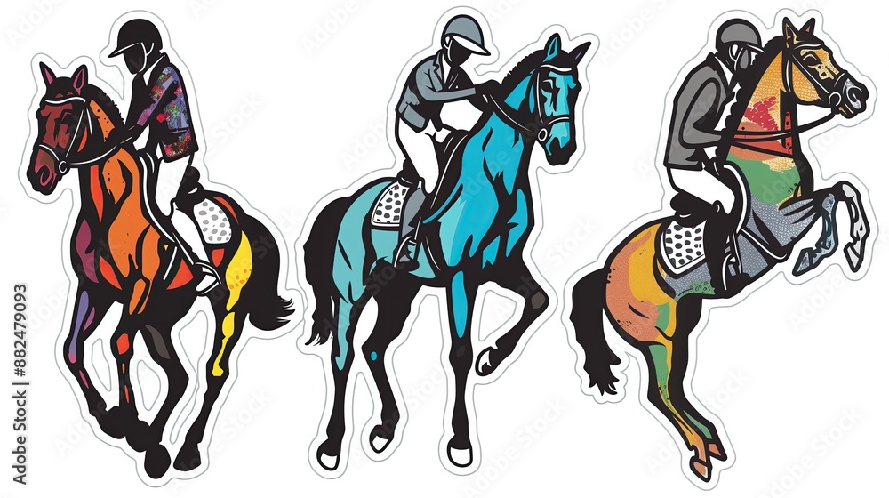 Graffiti stickers collection, isolated cartoon Equestrian, white background, vector graphics in clip art style, generated AI Graffiti stickers collection, isolated cartoon Equestrian, white background, vector graphics in clip art style, generated AI