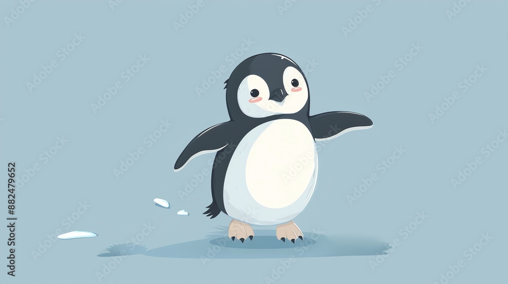 Fototapeta premium A cartoon penguin on a blue background.