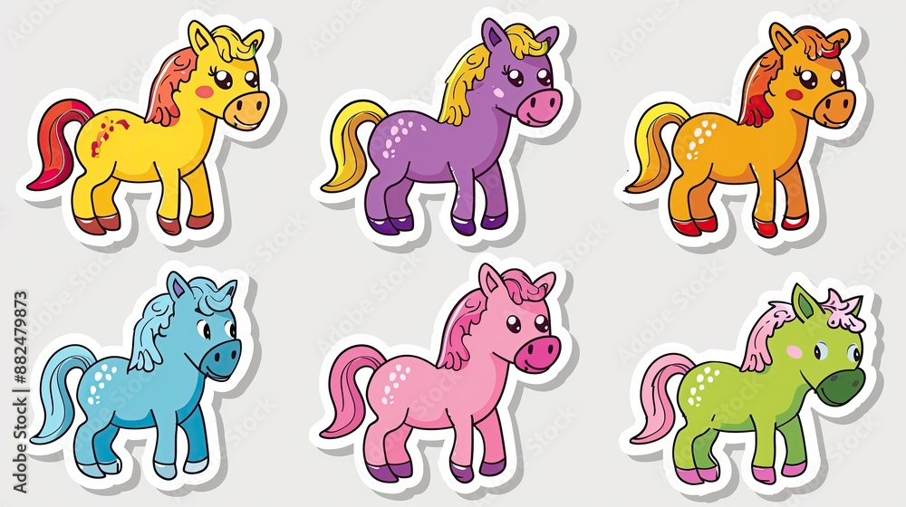 Fototapeta premium Graffiti stickers collection, isolated cartoon Horse, white background, vector graphics in clip art style, generated AI