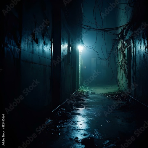 abandoned liminal space, eery vibe, dark, out of place. creepy photo
