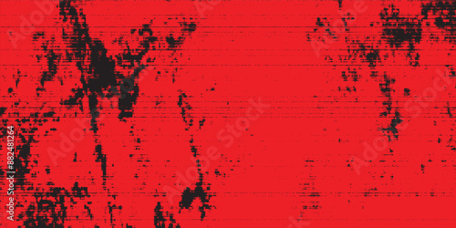 Abstract background of skinny concrete wall surface with bright red paint and weathered parts