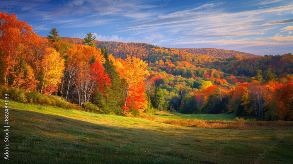 Fototapeta premium beautiful forest in autumn with yellow and orange trees with a blue sky
