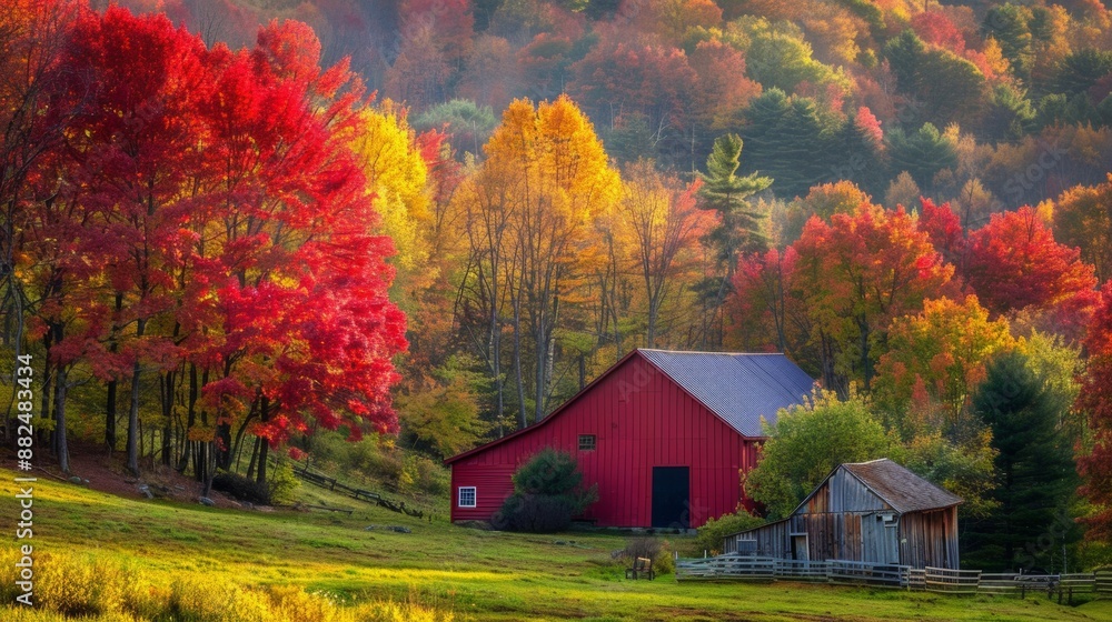 beautiful forest in autumn with yellow and orange trees with a blue sky beautiful forest in autumn with yellow and orange trees with a blue sky