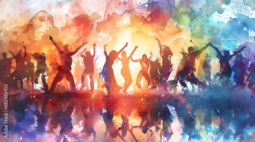 Obraz na płótnie Nightclub dance competition, dynamic and energetic, digital watercolor, showcase of talent w salonie