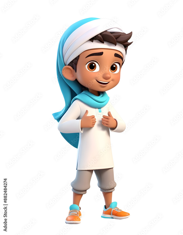 3d rendering of modern muslim male cartoon character isolated on white background 3d rendering of modern muslim male cartoon character isolated on white background