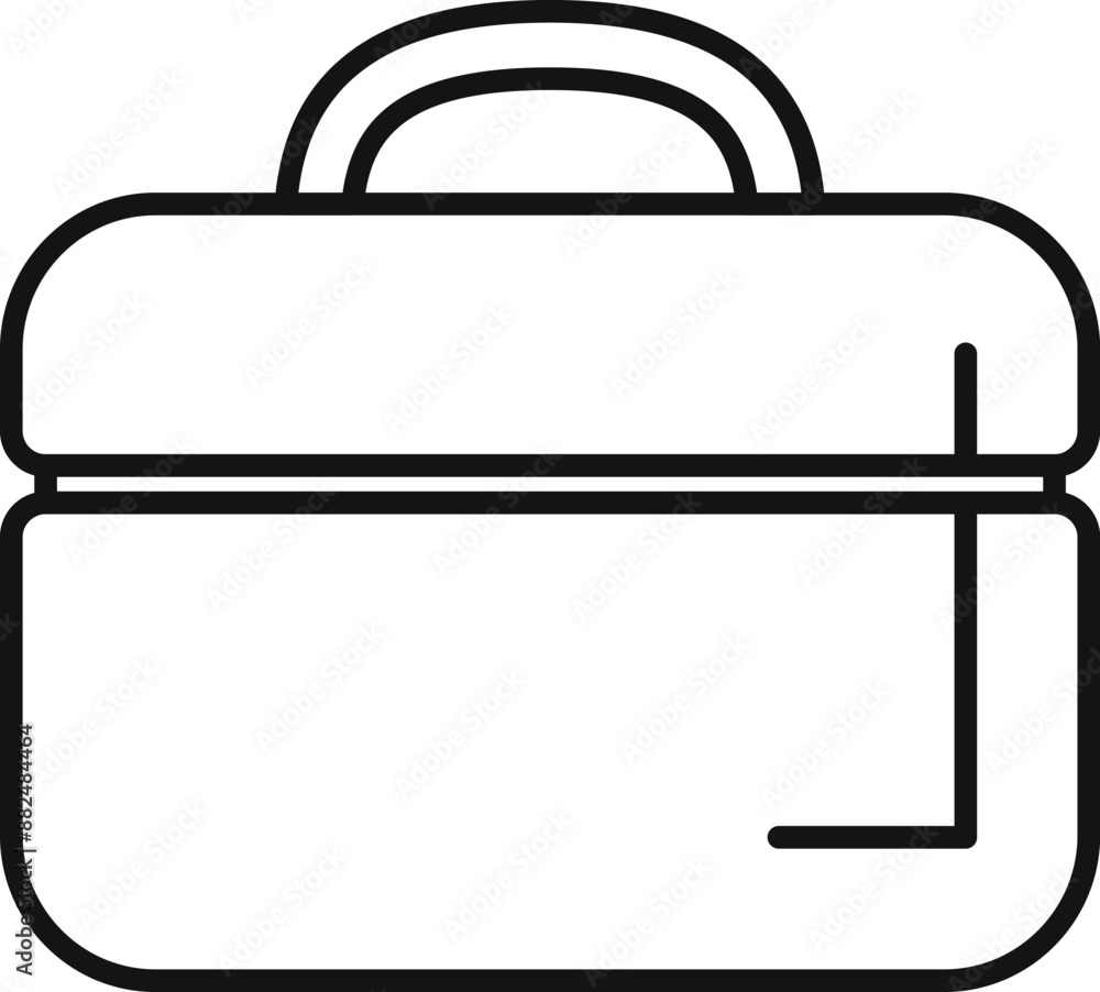 Simple lunchbox container outline icon concept featuring a rectangular shape with rounded edges, a handle on top, and a clasp on the side