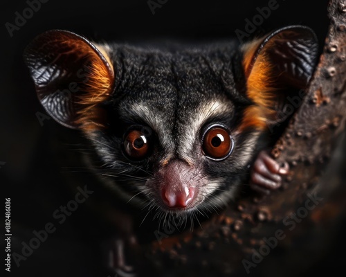 Sugarglider's mesmerizing eyes and patagium, close-up on the adaptability of marsupials in flight photo