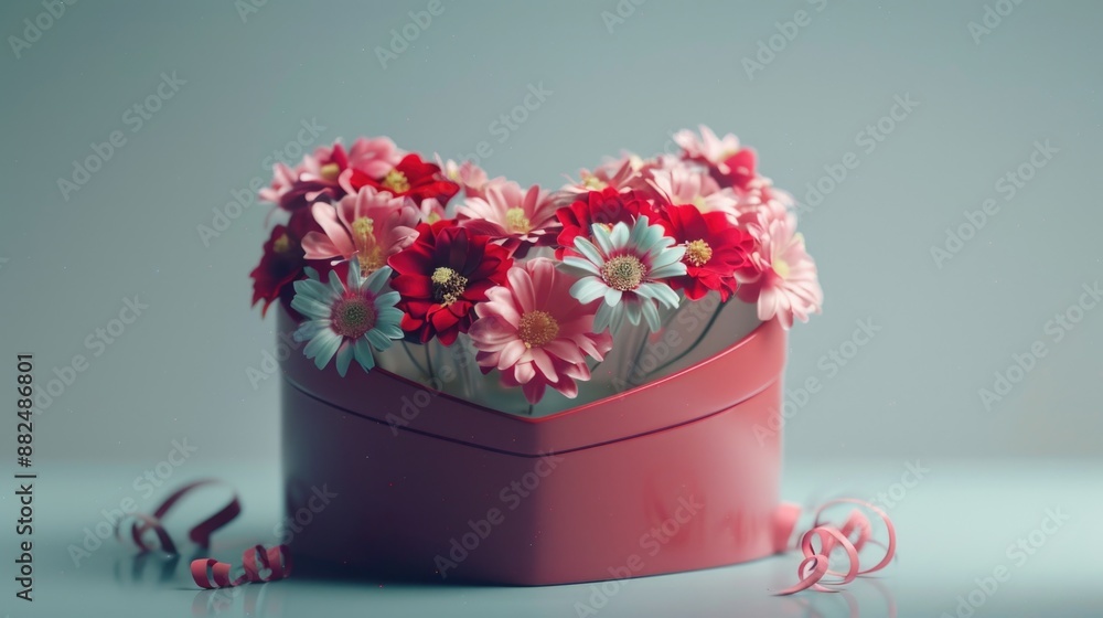 A beautiful arrangement of pink and white flowers in a heart-shaped box A beautiful arrangement of pink and white flowers in a heart-shaped box