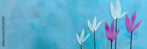 Abstract Floral Illustration on Blue Background with Copy Space