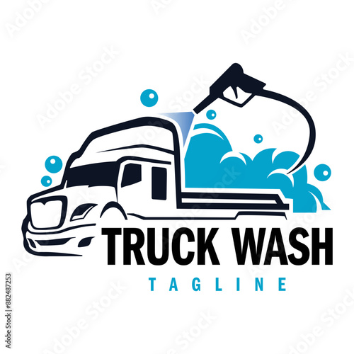 Truck washing logo design. Truck cleaning logo template.